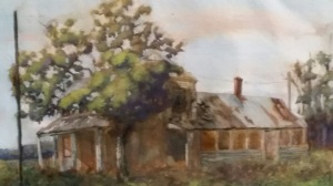 Nineteenth-century farmhouse in norther Chowan County.  Oil on paper.  12 x 16in.