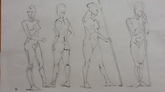 Four figures in walnut ink